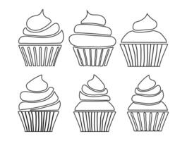 Cupcake Icon Illustration Set or Outline Muffin Collection vector