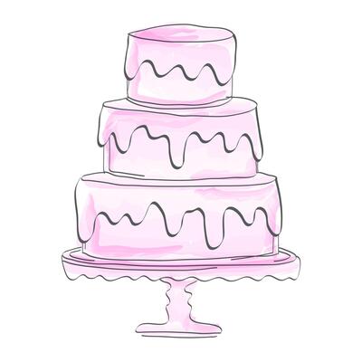 Pink Watercolor Cake Illustration in Sketch or Draft Style