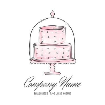Cute Pink Watercolor Draft Style Cake Logo Design for Bakeries