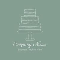 Elegant Cake Outline Logo for Bakery in Minimal Modern Style on Light Green Background vector