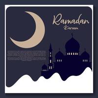 Eid mubarak poster with a crescent moon and a mosque Eid poster. vector