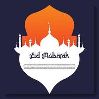 Eid mubarak poster with a crescent moon and a mosque Eid poster. vector