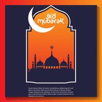 Eid mubarak poster with a crescent moon and a mosque Eid poster. vector