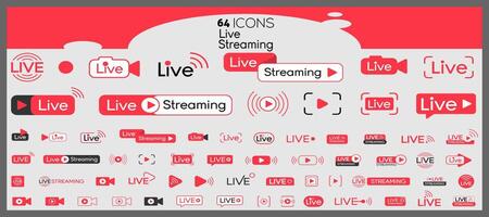 Live stream buttons set live streams news banner collection design. vector