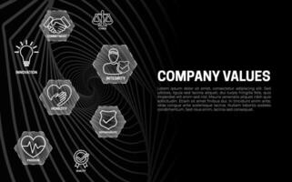 Company Values Banner Black Background with Icons vector