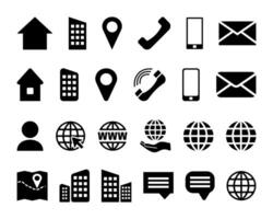 Black Contact Info Icon Set for Location Pin, Phone, Web and Cellphone, Person and Email Icons. vector