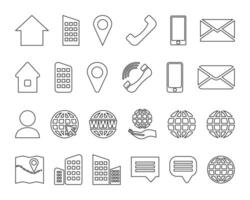 Thin Outline Contact Info Icon Set for Location Pin, Phone, Web and Cellphone and Email Icons. vector