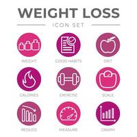 Weight Loss Round Outline Icons Set vector