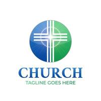 Christian Church Round Logo Design with Cross and Light vector