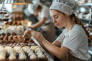 AI generated Female confectioner working in supermarket . ai generated photo