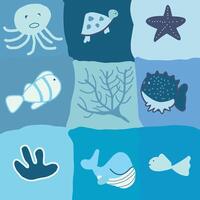 children drawing animals in the sea vector