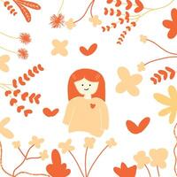 children drawing girl and flower vector