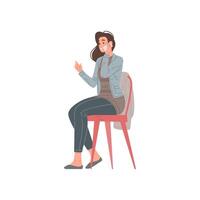 Casual young woman talking smartphone gesticulate explaining communication flat illustration vector