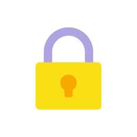 Yellow closed lock with keyhole and handle personal information protect flat illustration vector