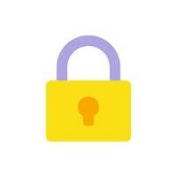 Yellow closed lock with keyhole and handle personal information protect flat illustration vector