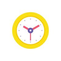 Circled yellow wall clock with arrows for time management checking flat illustration vector