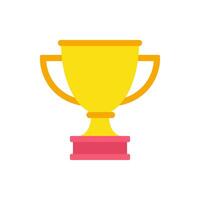 Glossy golden cup champion achievement with handles on red pedestal flat illustration vector