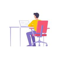 Male developer user business employee working on computer sitting at workplace in home or office vector