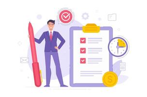 Manager completing tasks in time illustration vector