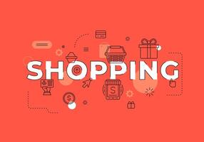 Shopping text concept modern flat style illustration red banner with outline icons vector