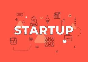 Startup text concept modern flat style illustration red banner with outline icons vector