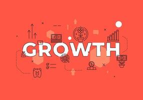 Growth text concept modern flat style illustration red banner with outline icons vector