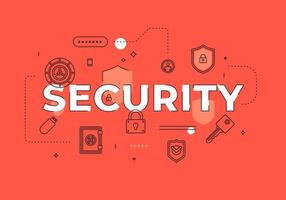 Security text concept modern flat style illustration red banner with outline icons vector