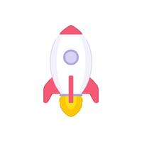 Rocket launch space exploration icon illustration. Spaceship with fire flame travel galaxy vector