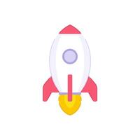 Rocket launch space exploration icon illustration. Spaceship with fire flame travel galaxy vector