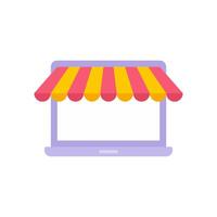 Laptop market stall with striped awning online ecommerce retail 3d icon illustration vector