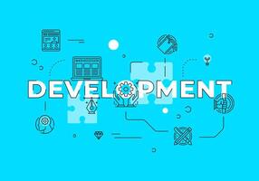 Development text concept modern flat style illustration red banner with outline icons vector