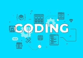 Coding text concept modern flat style illustration red banner with outline icons vector