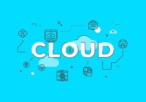 Cloud storage text concept modern flat style illustration red banner with outline icons vector