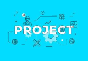 Project text concept modern flat style illustration red banner with outline icons vector