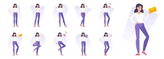 Set of modern women working on project illustrations vector