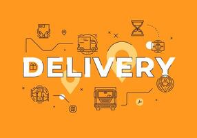Delivery text concept modern flat style illustration red banner with outline icons vector