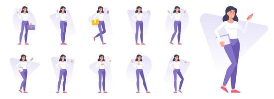 Set of modern women working on project illustrations vector
