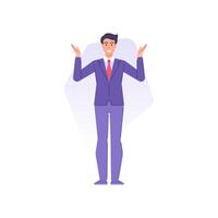 Puzzlement trendy business man performing gesture dont know with raising hands illustration vector