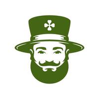 St Patrick's Day Irish luck man in hat with clover portrait vintage icon vector flat illustration