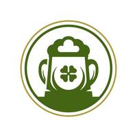 Saint Patrick's Day Irish beer mug green lucky clover golden circle frame vintage icon vector flat