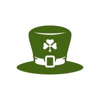 St Patrick's Day lucky leprechaun hat with clover shamrock green vintage icon vector flat
