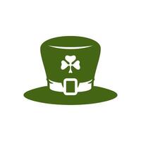 S t patrick's día suerte duende sombrero con trébol trébol verde Clásico icono vector plano