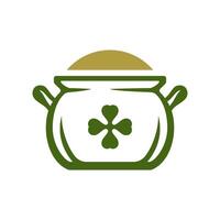 St Patrick's Day lucky pot full of gold coins money prosperity vintage icon linear contour vector