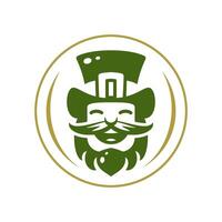 S t patrick's día contento duende barba y Bigote retrato circulo marco Clásico icono vector plano