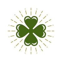 St Patrick's Day green clover leaf bright golden rays Irish fortune vintage icon vector flat