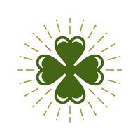 St Patrick's Day green clover leaf bright golden rays Irish fortune vintage icon vector flat