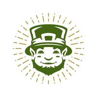 St Patrick's Day Irish troll bearded elf in hat bright rays portrait vintage icon vector flat