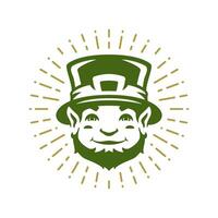 St Patrick's Day Irish troll bearded elf in hat bright rays portrait vintage icon vector flat