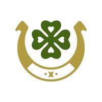 Saint Patrick's Day lucky horseshoe green clover love and fortune mascot vintage icon vector flat