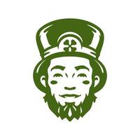 St Patrick's Day Irish lucky leprechaun portrait fairy tale character vintage icon vector flat